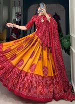 Tussar Silk Mustard Festival Wear Bandhej Print Readymade Lehenga Choli